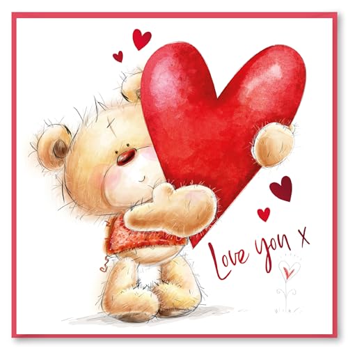 Design By Violet Love You Grußkarte, Valentinstagskarte für Freundin, Freund, Liebe, blanko innen, mit rotem Umschlag, niedliches Bären-Design, 15 x 15 cm Design By Violet Love You Grußkarte, Valentinstagskarte für Freundin, Freund, Liebe, blanko innen, mit rotem Umschlag, niedliches Bären-Design, 15 x 15 cm von Design By Violet