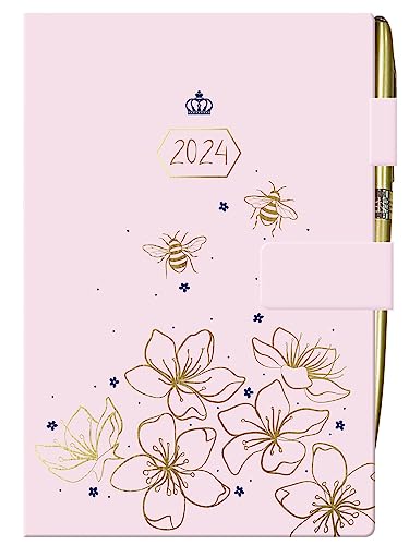 2024 Personal Planner Stilvolles Bienen-Design A5 Soft Touch Terminplaner Organizer Rosa von Design Group