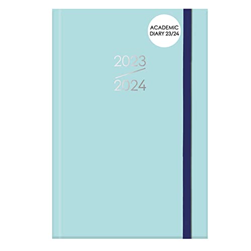 A5 Schülerkalender, Tag pro Seite, stilvoll, professionell, hellblau, Aqua, Hardcover, 2023-24 von Design Group