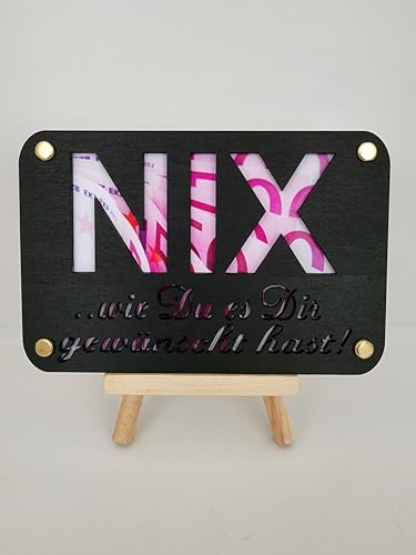Designbysh Geldgeschenk, NIX, Geburtstagskarte, Präsent, Aufmerksamkeit aus Holz im Kleinformat, Kreatives Geldgeschenk Verpackung, Coole Geldkarte Geburtstag (schwarz) von Designbysh