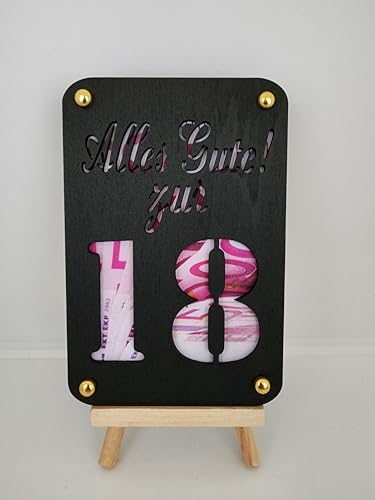 Designbysh Geldgeschenk 18. Geburtstag, Geburtstagskarte, Präsent, Aufmerksamkeit aus Holz im Kleinformat, Kreatives Geldgeschenk Verpackung, Coole Geldkarte Geburtstag (schwarz) von Designbysh