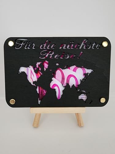 Designbysh Geldgeschenk alles Für die nächste Reise, Geburtstagskarte, Präsent, Aufmerksamkeit aus Holz im Kleinformat, Kreatives Geldgeschenk Verpackung, Coole Geldkarte Geburtstag (schwarz) von Designbysh