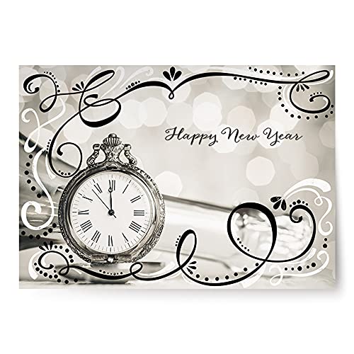 Designer greetings Boxed New Year Karten, Happy New Year Vintage Taschenuhr Design (Box mit 18 Karten mit weißen Umschlägen) von Designer greetings
