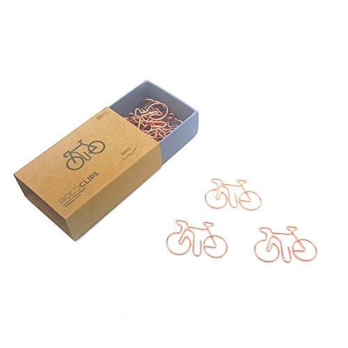 DESIGNMANUFAKTUR BERLIN GOLDCLIPS niedliche süße Deko Clips Büroklammern Heftklammern Lesezeichen Paperclip rose vergoldet in schöner Verpackung, Motiv Fahrrad/Bike Rad von DESIGNMANUFAKTUR