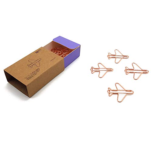 DESIGNMANUFAKTUR BERLIN GOLDCLIPS niedliche süße Deko Clips Büroklammern Heftklammern Lesezeichen Paperclip rose vergoldet in schöner Verpackung, Motiv Flugzeug/Airplane von DESIGNMANUFAKTUR