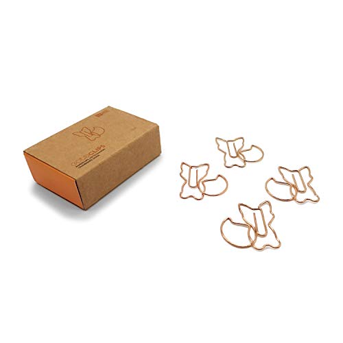 DESIGNMANUFAKTUR BERLIN GOLDCLIPS niedliche süße Deko Clips Büroklammern Heftklammern Lesezeichen Paperclip rose vergoldet in schöner Verpackung, Motiv Fuchs/Fox von DESIGNMANUFAKTUR