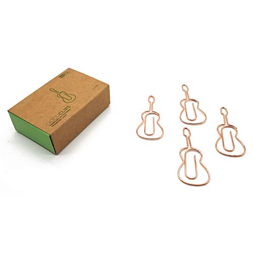 DESIGNMANUFAKTUR BERLIN GOLDCLIPS niedliche süße Deko Clips Büroklammern Heftklammern Lesezeichen Paperclip rose vergoldet in schöner Verpackung, Motiv Gitarre von DESIGNMANUFAKTUR