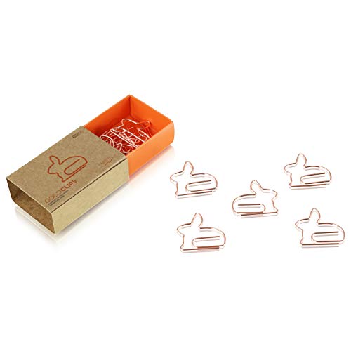 DESIGNMANUFAKTUR BERLIN GOLDCLIPS niedliche süße Deko Clips Büroklammern Heftklammern Lesezeichen Paperclip rose vergoldet in schöner Verpackung, Motiv Hase/Kaninchen/Rabbit/Bunny/Osterhase von DESIGNMANUFAKTUR