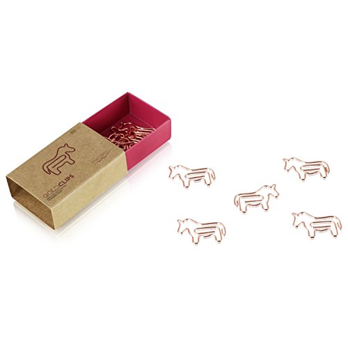 DESIGNMANUFAKTUR BERLIN GOLDCLIPS niedliche süße Deko Clips Büroklammern Heftklammern Lesezeichen Paperclip rose vergoldet in schöner Verpackung, Motiv Pferd/Einhorn von DESIGNMANUFAKTUR