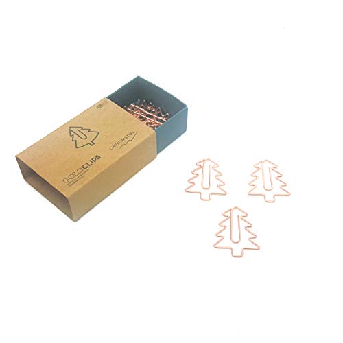 DESIGNMANUFAKTUR BERLIN GOLDCLIPS niedliche süße Deko Clips Büroklammern Heftklammern Lesezeichen Paperclip rose vergoldet in schöner Verpackung, Motiv Tannnenbaum/Weihnachtsbaum von DESIGNMANUFAKTUR