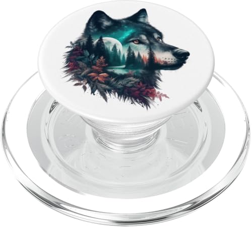 Wolf, Motiv mit Waldmondszene, Doppelbelichtung, einheimisches Geschenk PopSockets PopGrip für MagSafe Wolf, Motiv mit Waldmondszene, Doppelbelichtung, einheimisches Geschenk PopSockets PopGrip für MagSafe von Designs You Like