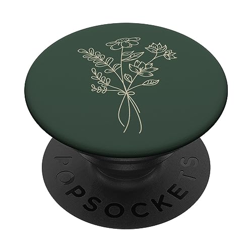 Beige Dunkelgrün Blumen Wildblumen PopSockets Klebender PopGrip von Designs for Girls