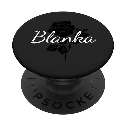 Blanka - Name Schwarze Rose Personalisiertes Geschenk Grau PopSockets mit austauschbarem PopGrip von Designs for Girls