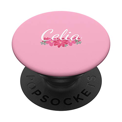 Celia - Name Rote Blumen Personalisiertes Geschenk Pink PopSockets PopGrip: Ausziehbarer Sockel und Griff für Handys/Tablets mit Tauschbarem Top von Designs for Girls