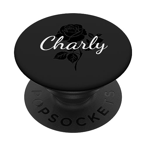 Charly - Name Schwarze Rose Personalisiertes Geschenk Grau PopSockets mit austauschbarem PopGrip von Designs for Girls