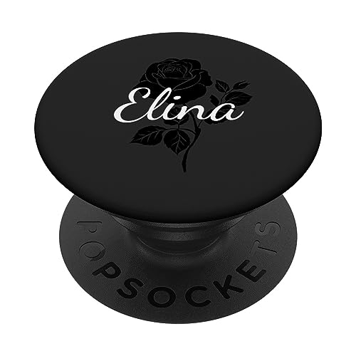 Elina - Name Schwarze Rose Personalisiertes Geschenk Grau PopSockets mit austauschbarem PopGrip von Designs for Girls