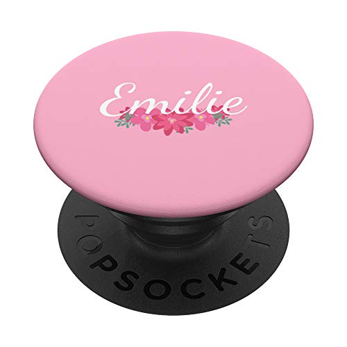 Emilie - Name Rote Blumen Personalisiertes Geschenk Pink PopSockets PopGrip: Ausziehbarer Sockel und Griff für Handys/Tablets mit Tauschbarem Top von Designs for Girls