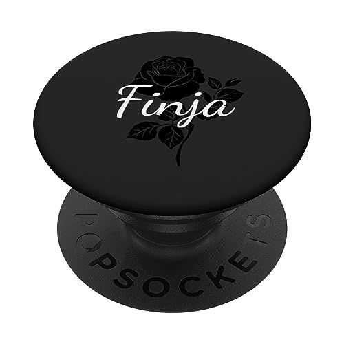 Finja - Name Schwarze Rose Personalisiertes Geschenk Grau PopSockets mit austauschbarem PopGrip von Designs for Girls