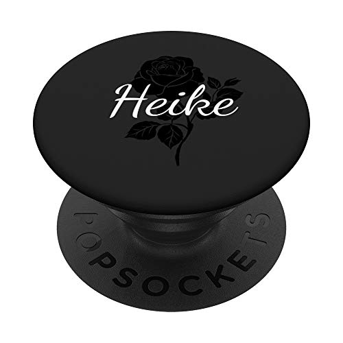 Heike - Name Schwarze Rose Personalisiertes Geschenk Grau PopSockets PopGrip: Ausziehbarer Sockel und Griff für Handys/Tablets mit Tauschbarem Top von Designs for Girls
