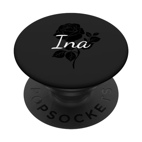 Ina - Name Schwarze Rose Personalisiertes Geschenk Grau PopSockets mit austauschbarem PopGrip von Designs for Girls