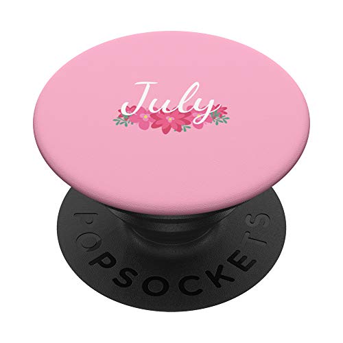 July - Name Rote Blumen Personalisiertes Geschenk Pink PopSockets PopGrip: Ausziehbarer Sockel und Griff für Handys/Tablets mit Tauschbarem Top von Designs for Girls