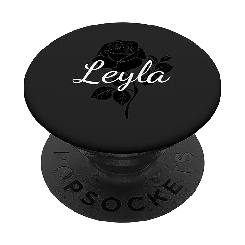 Leyla - Name Schwarze Rose Personalisiertes Geschenk Grau PopSockets mit austauschbarem PopGrip von Designs for Girls
