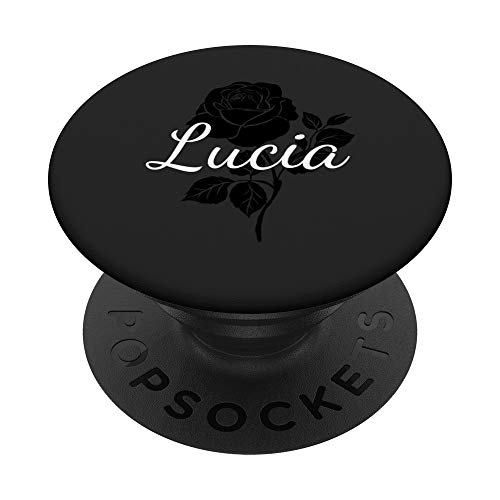 Lucia - Name Schwarze Rose Personalisiertes Geschenk Grau PopSockets PopGrip: Ausziehbarer Sockel und Griff für Handys/Tablets mit Tauschbarem Top von Designs for Girls