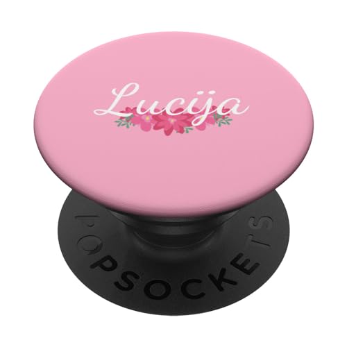 Lucija - Name Rote Blumen Personalisiertes Geschenk Pink PopSockets mit austauschbarem PopGrip von Designs for Girls