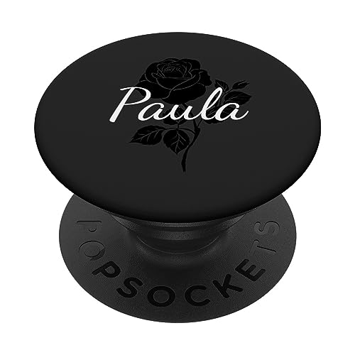 Paula - Name Schwarze Rose Personalisiertes Geschenk Grau PopSockets mit austauschbarem PopGrip von Designs for Girls