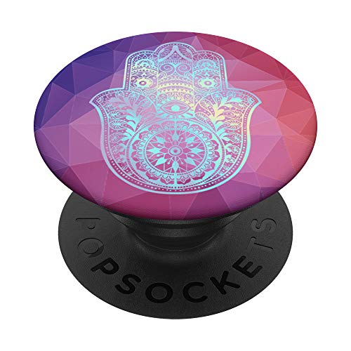 Regenbogen Hamsa Fatimas Hand Pink Lila Polygon PopSockets PopGrip: Ausziehbarer Sockel und Griff für Handys/Tablets mit Tauschbarem Top von Designs for Girls