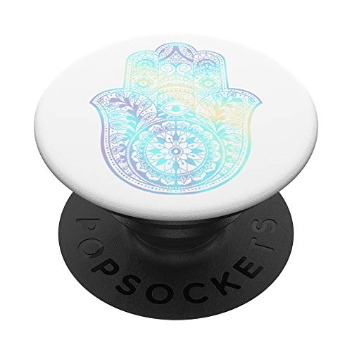 Regenbogen Hamsa Fatimas Hand Weiß PopSockets PopGrip: Ausziehbarer Sockel und Griff für Handys/Tablets mit Tauschbarem Top von Designs for Girls