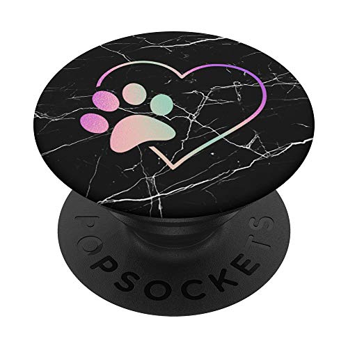 Regenbogen Pfote Herz Hund Katze Schwarz PopSockets PopGrip: Ausziehbarer Sockel und Griff für Handys/Tablets mit Tauschbarem Top von Designs for Girls