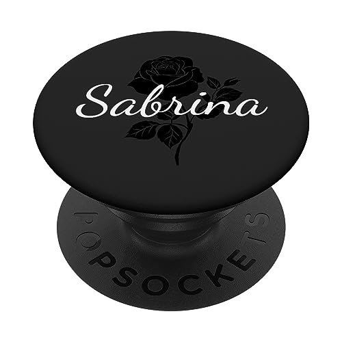 Sabrina - Name Schwarze Rose Personalisiertes Geschenk Grau PopSockets mit austauschbarem PopGrip von Designs for Girls