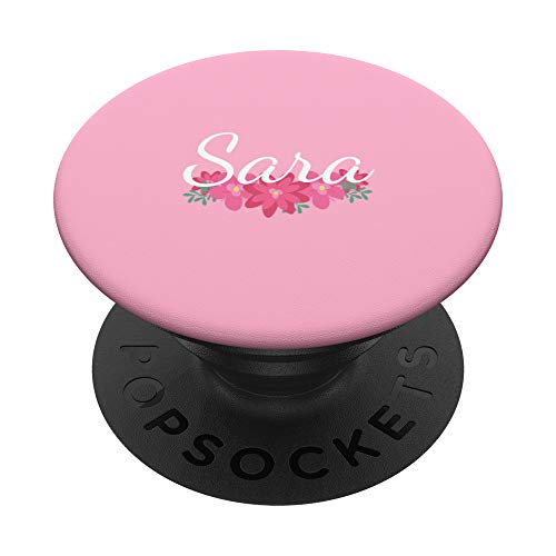 Sara - Name Rote Blumen Personalisiertes Geschenk Pink PopSockets PopGrip: Ausziehbarer Sockel und Griff für Handys/Tablets mit Tauschbarem Top von Designs for Girls