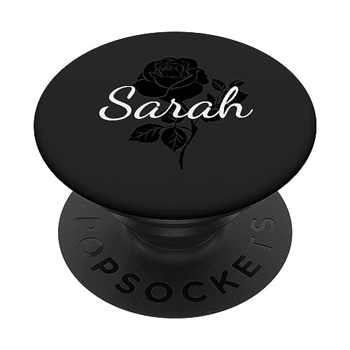 Sarah - Name Schwarze Rose Personalisiertes Geschenk Grau PopSockets mit austauschbarem PopGrip von Designs for Girls