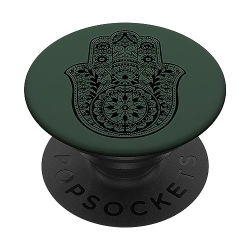 Schwarz Hamsa Fatimas Hand Dunkelgrün PopSockets Klebender PopGrip von Designs for Girls