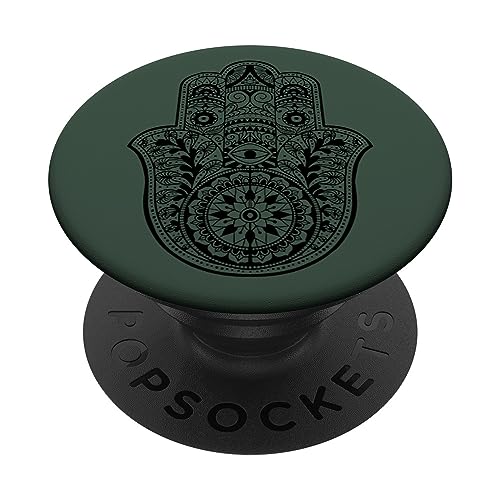 Schwarz Hamsa Fatimas Hand Dunkelgrün PopSockets mit austauschbarem PopGrip von Designs for Girls