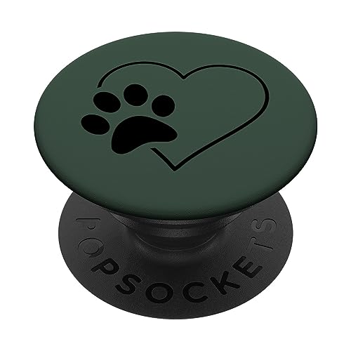 Schwarz Pfote Herz Hund Katze Dunkelgrün PopSockets mit austauschbarem PopGrip von Designs for Girls