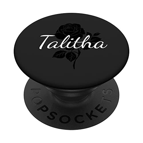 Talitha - Name Schwarze Rose Personalisiertes Geschenk Grau PopSockets mit austauschbarem PopGrip von Designs for Girls