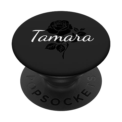 Tamara - Name Schwarze Rose Personalisiertes Geschenk Grau PopSockets mit austauschbarem PopGrip von Designs for Girls