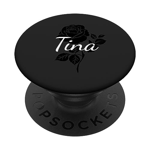 Tina - Name Schwarze Rose Personalisiertes Geschenk Grau PopSockets mit austauschbarem PopGrip von Designs for Girls