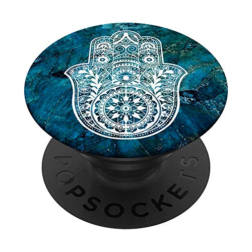 Weiß Hamsa Fatimas Hand Blau PopSockets PopGrip: Ausziehbarer Sockel und Griff für Handys/Tablets mit Tauschbarem Top von Designs for Girls