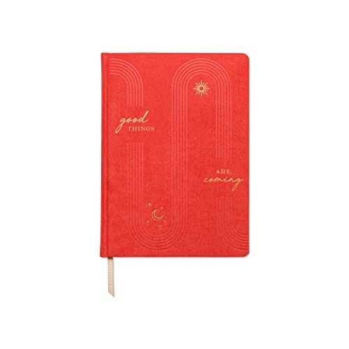 DesignWorks Ink "Good Things Are Coming Sueded Paper 21,6 x 26 cm Orange Jumbo Journal Notebook with Cloth Cover, Gold Arches Accents, Lined Pages Ribbon Marker for Work, Writing, Journaling von Designworks Ink