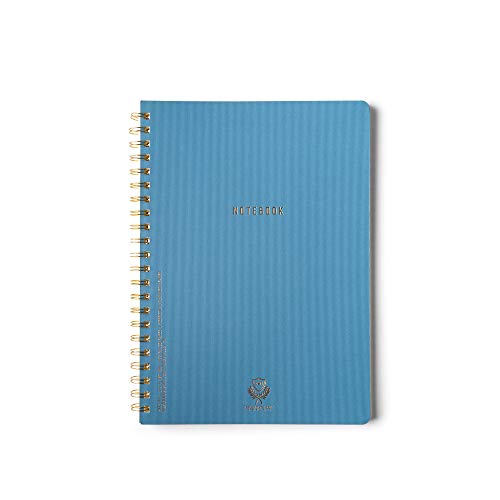 DesignWorks Ink Notizbuch, A4, 21 x 29,5 cm, klassisches blaues strukturiertes Papier, mit goldenen Akzenten, linierten Seiten und robuster Spiralbindung für Arbeit, Schreiben, Tagebuch von Designworks Ink