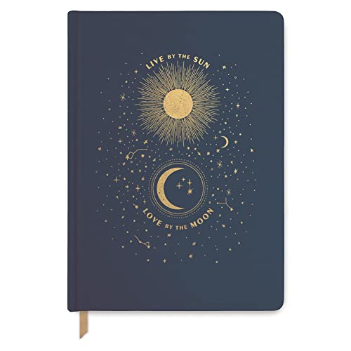 Designworks Ink Live by the Sun Love by the Moon Blue Sun and Moon 19 x 26 cm Jumbo Journal Notebook with Cloth Cover, Gold Accents, Lined Pages, Ribbon Marker for Work, Writing, Journaling von Designworks Ink