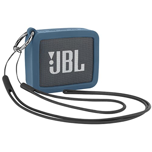 Desing Wish Silikon Tasche Silikonhülle Kompatibel mit JBL GO2 Tragbaren Bluetooth Lautsprechern Kratzfeste Reise Tragetasche Schutzhülle mit Karabiner Silikonband und Handschlaufe (Blau) von Desing Wish