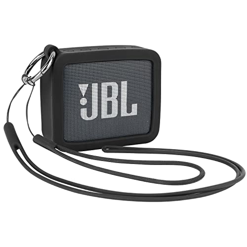 Desing Wish Silikon Tasche Silikonhülle Kompatibel mit JBL GO2 Tragbaren Bluetooth Lautsprechern Kratzfeste Reise Tragetasche Schutzhülle mit Karabiner Silikonband und Handschlaufe (Schwarz) von Desing Wish