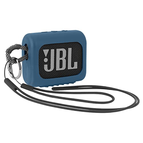 Desing Wish Silikon Tasche Silikonhülle Kompatibel mit JBL GO3 Tragbaren Bluetooth Lautsprechern Kratzfeste Reise Tragetasche Schutzhülle mit Karabiner Silikonband und Handschlaufe (Blau) von Desing Wish