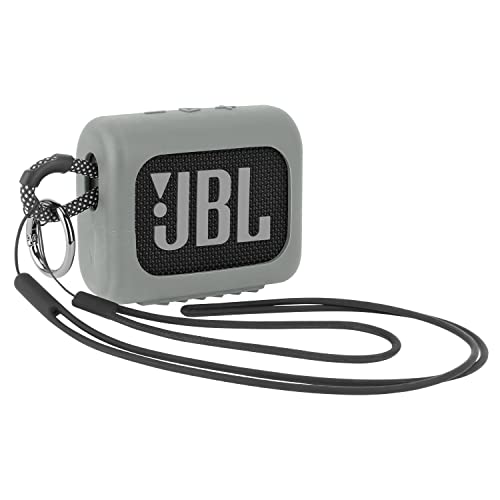 Desing Wish Silikon Tasche Silikonhülle Kompatibel mit JBL GO3 Tragbaren Bluetooth Lautsprechern Kratzfeste Reise Tragetasche Schutzhülle mit Karabiner Silikonband und Handschlaufe (Grau) von Desing Wish