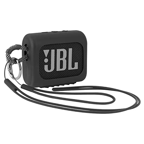 Desing Wish Silikon Tasche Silikonhülle Kompatibel mit JBL GO3 Tragbaren Bluetooth Lautsprechern Kratzfeste Reise Tragetasche Schutzhülle mit Karabiner Silikonband und Handschlaufe (Schwarz) von Desing Wish